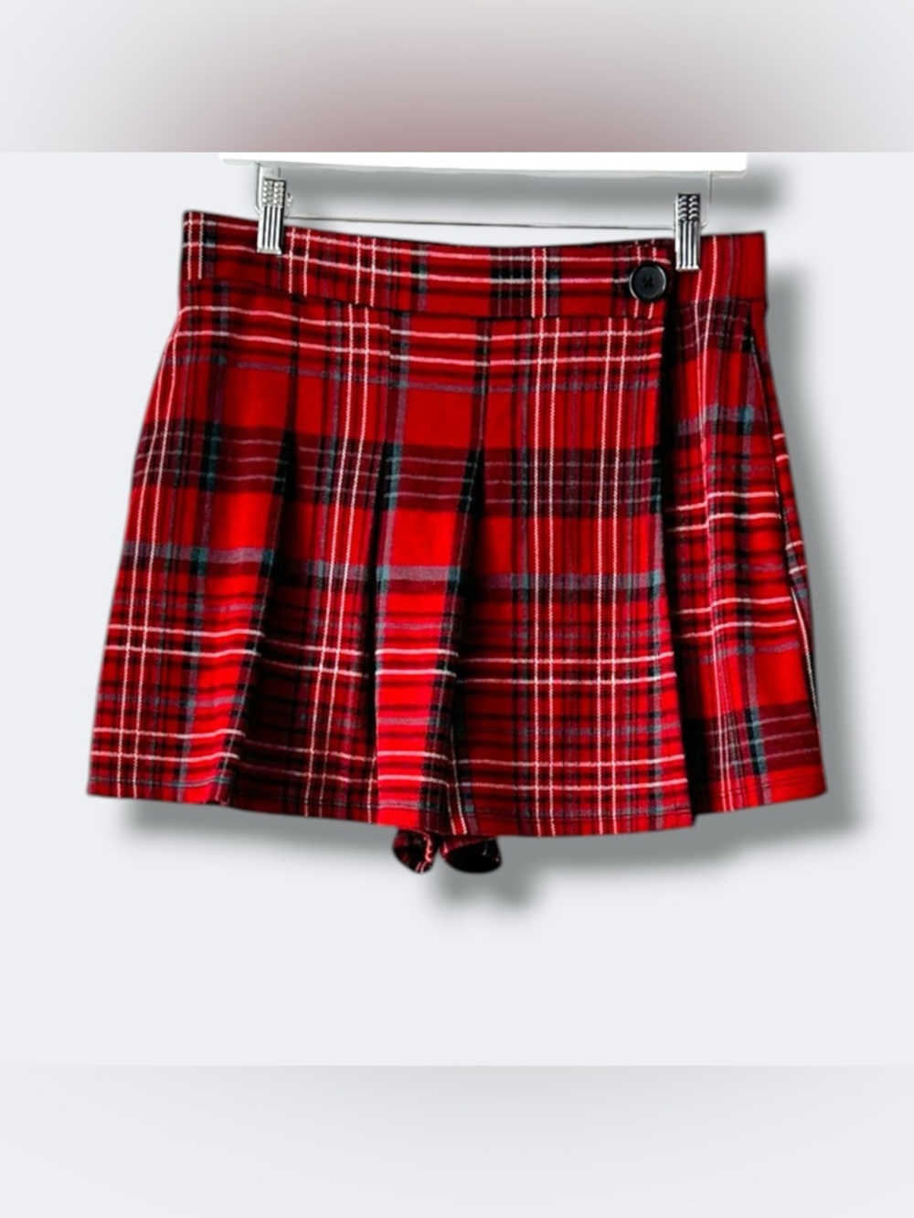 ABERCROMBIE Hollister Plaid Pleated Wrap Skort Red Tartan Mini Large